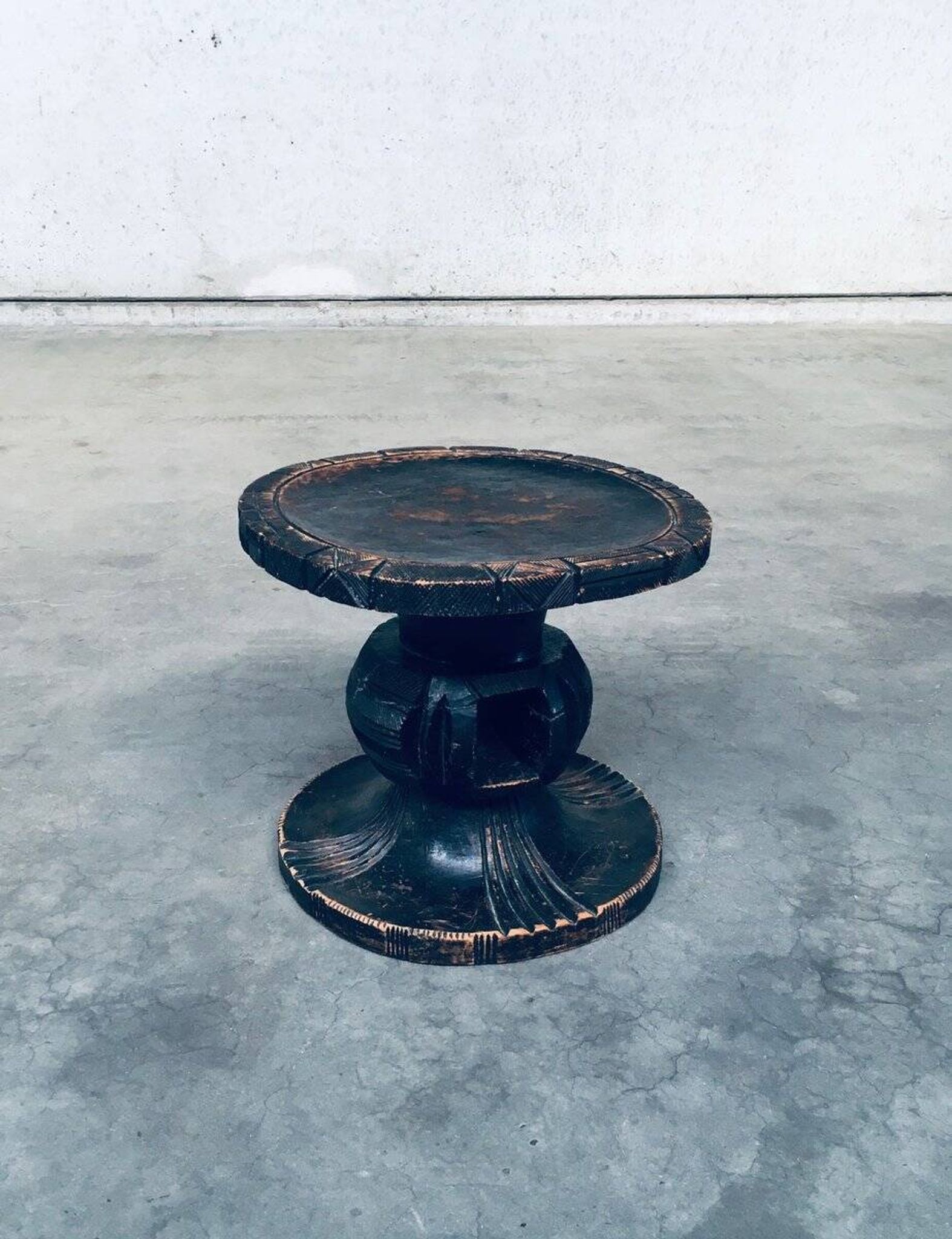 Handcrafted Low Stool in Carved Stained Wood, Africa, 1950s