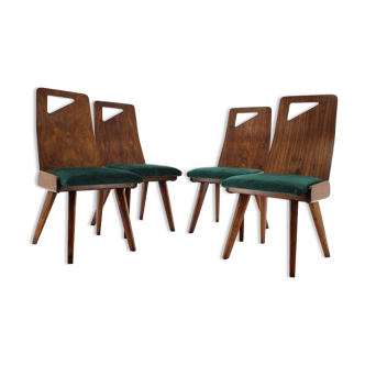 Ensemble de 4 chaises de salle à manger pour grand hôtel, 1930s J.Kroha, tchécoslovaquie