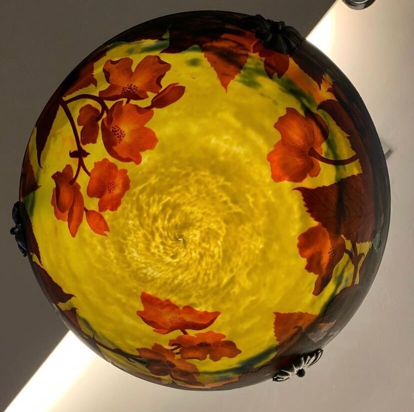 Chandelier glass paste decorated with poppies