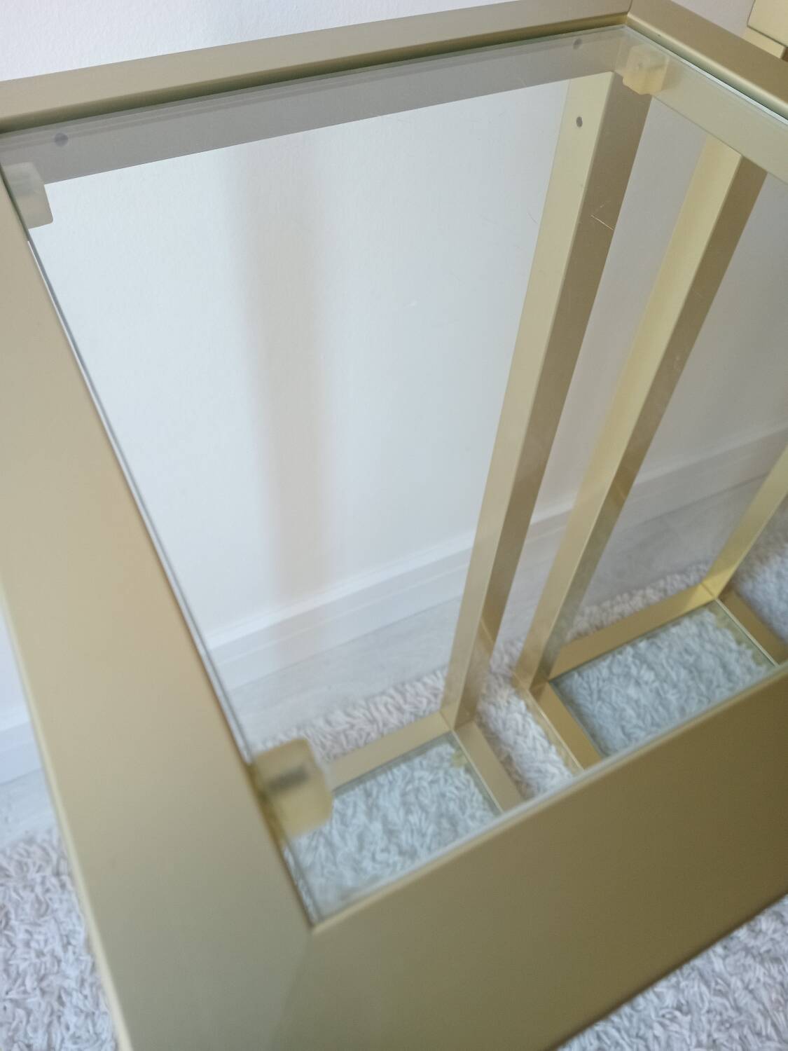 Pair of vintage 70s gold console tables by Pierre Vandel