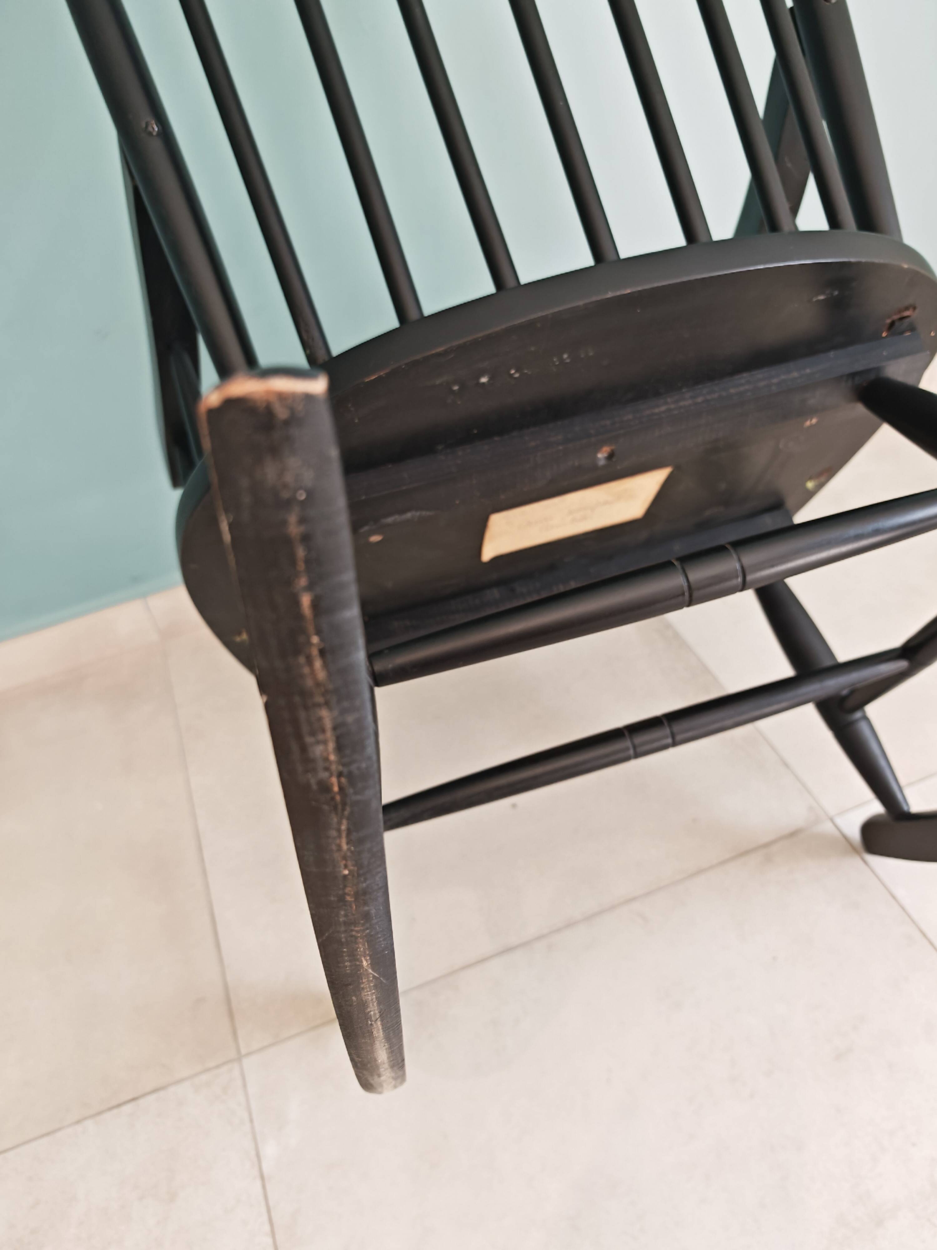 Rocking Chair Black Wood Vintage 1960 — Scandinavian Style