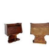 Tables de chevet italiennes Art déco en ronce de noyer, années 1950. Il ya une tablette supérieure en verre