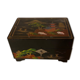 Japanese Jewelry Box in Brown Lacquer Wood and Painting "Mount Fuji"