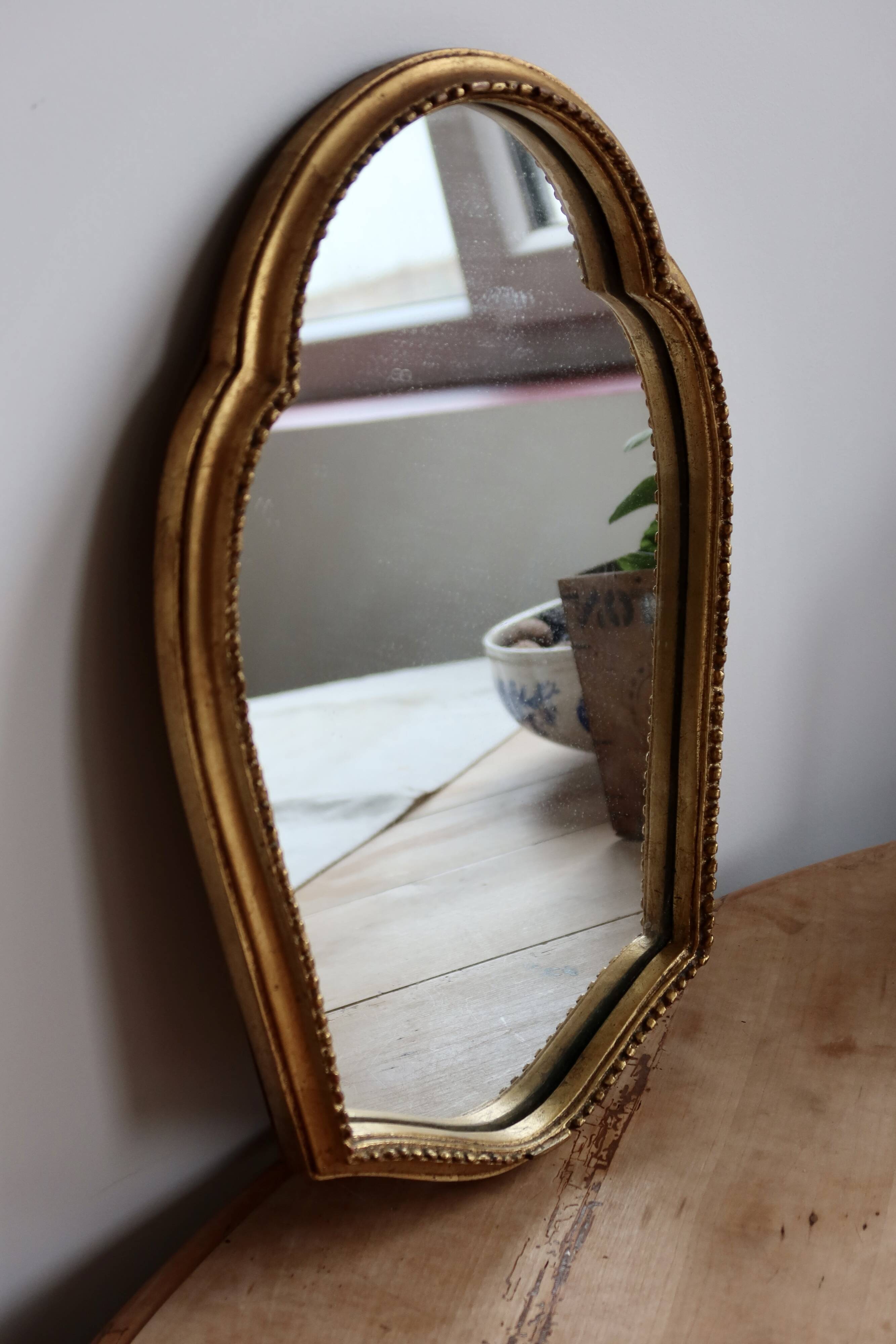 Antique gilded baroque mirror in wood – Distressed glass – Carved wood