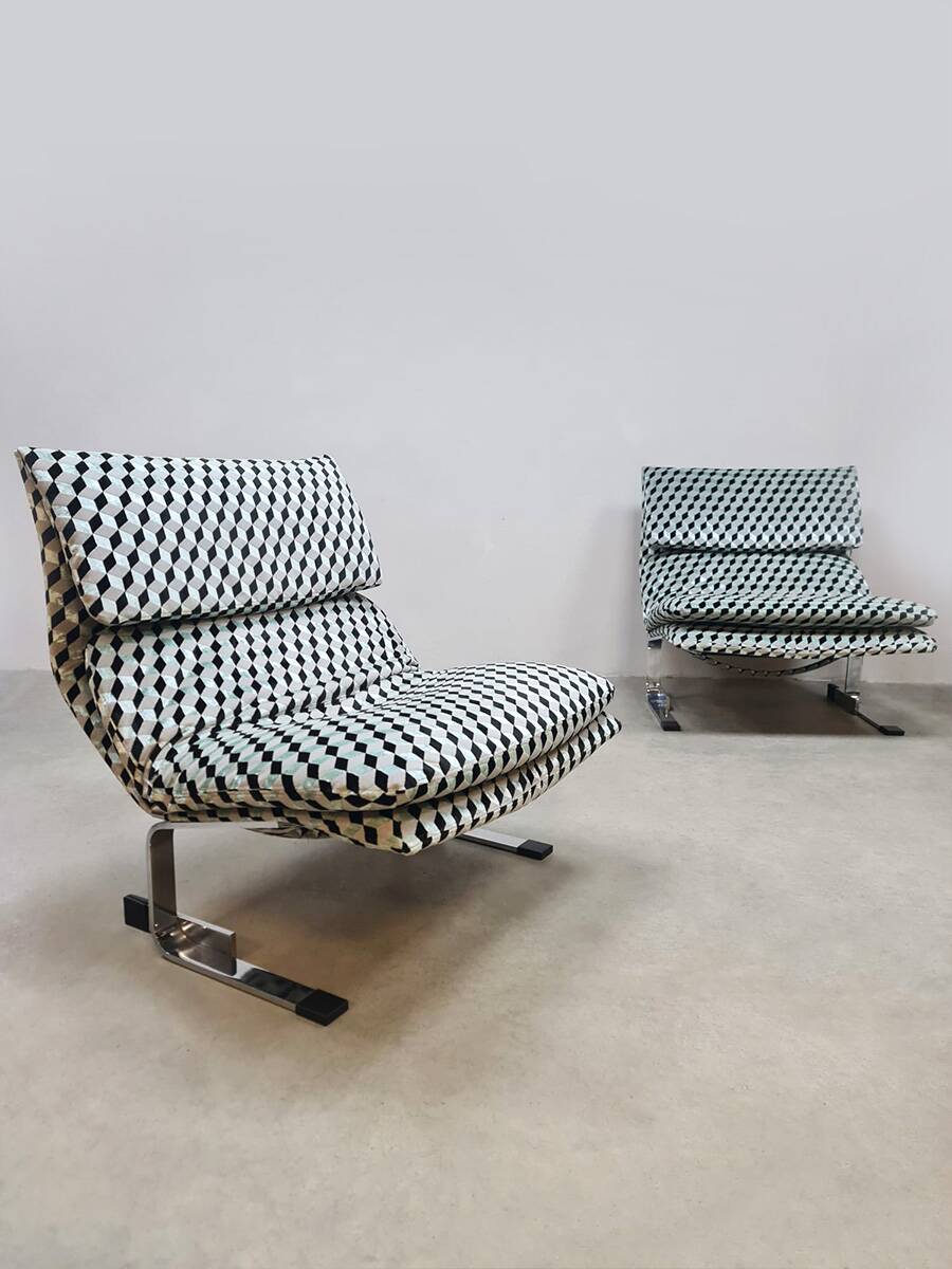 Vintage Italian design Onda Wave lounge chairs Giovanni Offredi Saporiti