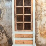 Raw wood and celadon glass cabinet