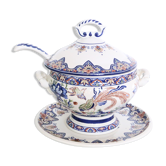 Soupière, louche et plat en faïence Vieux Rhodes Boch La Louvière, Frères Keramis, Vintage Belgique
