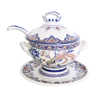 Soup tureen, ladle and earthenware dish Vieux Rhodes Boch La Louvière, Frères Keramis, Vintage Belgium