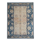 Tapis en laine crème floral Zeigler à nouer à la main, bleu clair, pour intérieur.