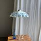 Vintage suspension in white and blue glass with wavy edge D46 H53