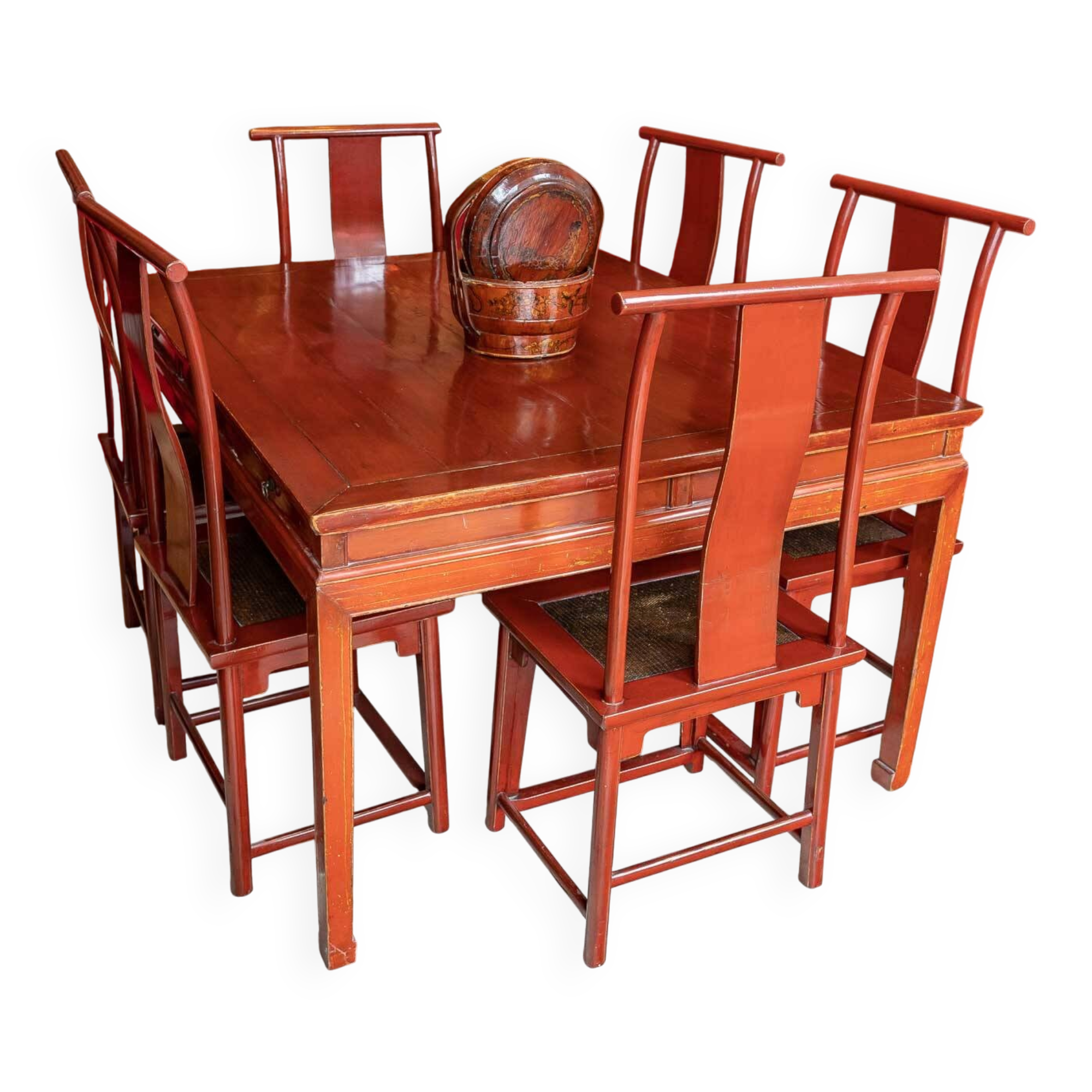 Set of 1 table + 6 antique Chinese chairs.