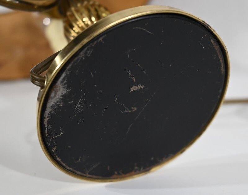 Brass bouillotte lamp with red lampshade, Louis XVI – XXth style