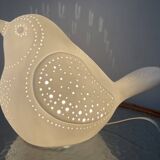 Lampe oiseau en porcelaine de biscuit