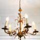 Élégant lustre vintage en bronze avec pampilles Murano bleu saphir – 5