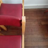 Série de 4 chaises années 60 bois blond et skaï