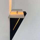 Pair of vintage wall lights, black lacquered metal and glass, SCE France 1980