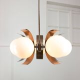 Vintage Italian Copper & Opaline Chandelier, 70s