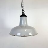 Industrial Grey Enamel Factory Pendant Lamp, 1960s