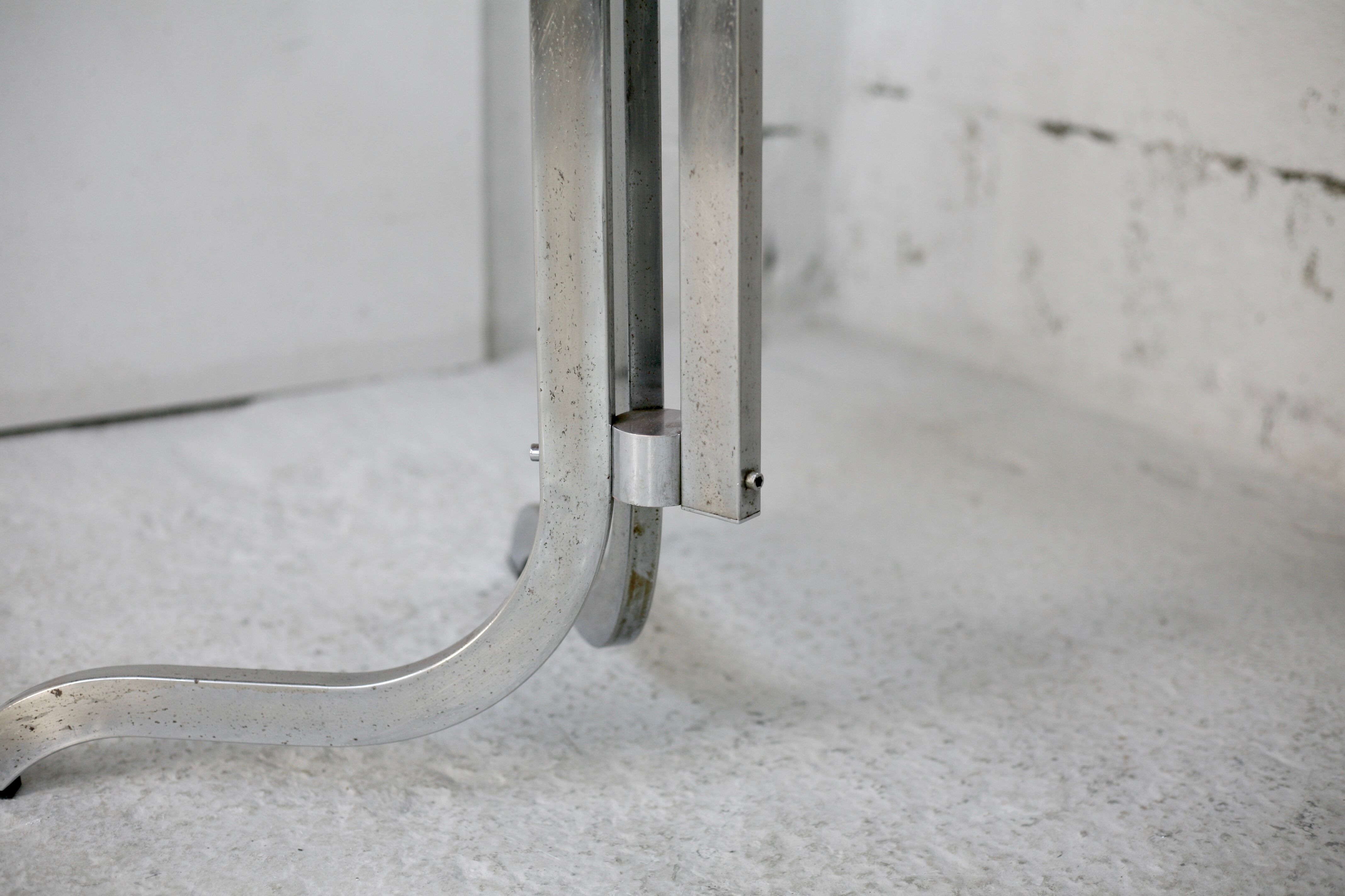 Table chrome steel smoked glass slab. France, circa 1970