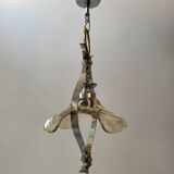 Petal hanging lamp in glass, brass and chrome metal 50