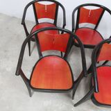 Set of 6 Baumann Diese model armchairs, Pagnon Pelhaître design, Wenge and red color