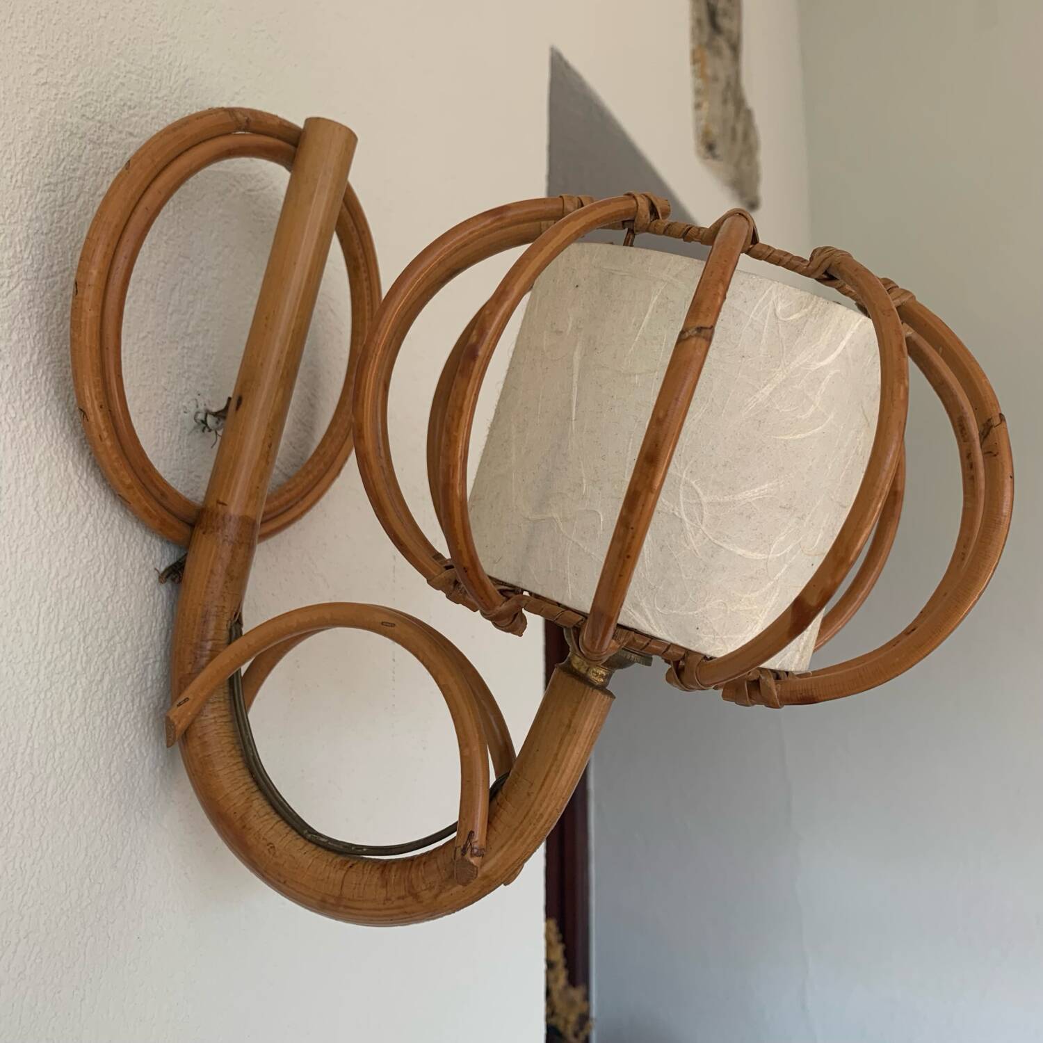 ▪️Lot Suspension And Wall Lamp Wicker Louis Sognot 50-60's Bohemian Chic Vintage