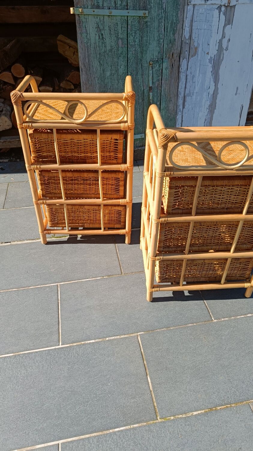 Pair of 1970s rattan bedside tables
