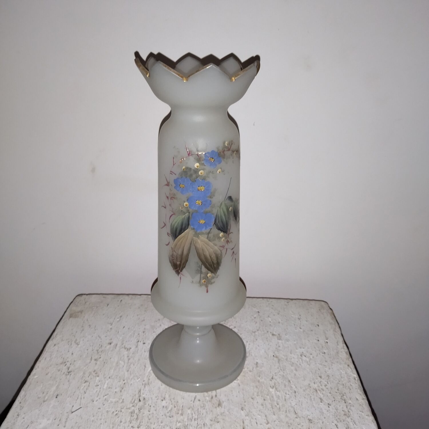 Enamelled opaline glass vase
