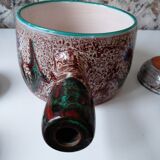 Vallauris fondue serving lot 1 large pot and 6 small pots décor thistle gray, blue, green