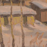 Post impressionist swedish snowscape with soft golden light