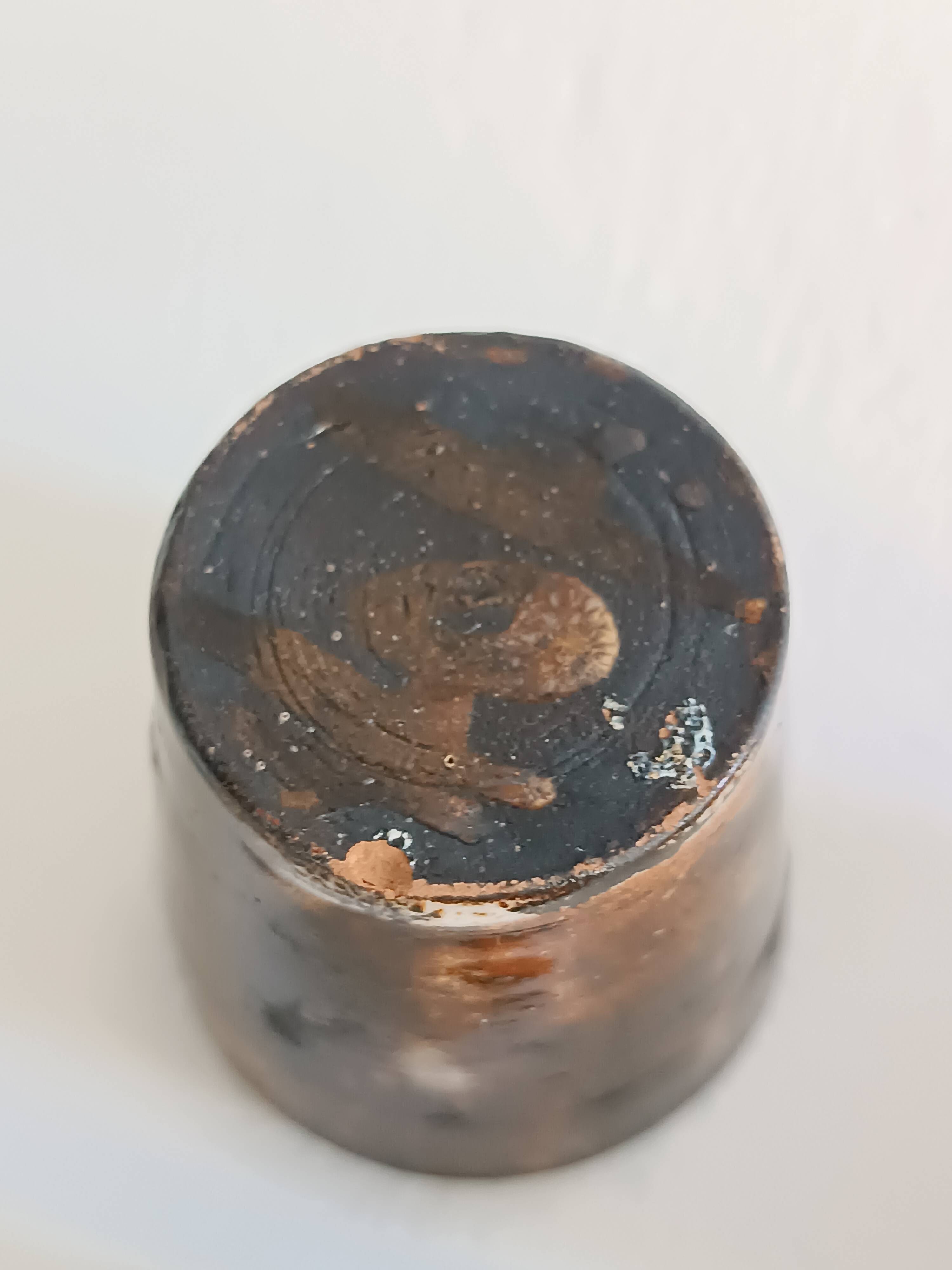 A bottle and six ceramic cups by Gérard Hofmann Vallauris 1950.