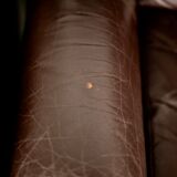 Pair of armchairs brown leather base stainless steel, France, circa 1970