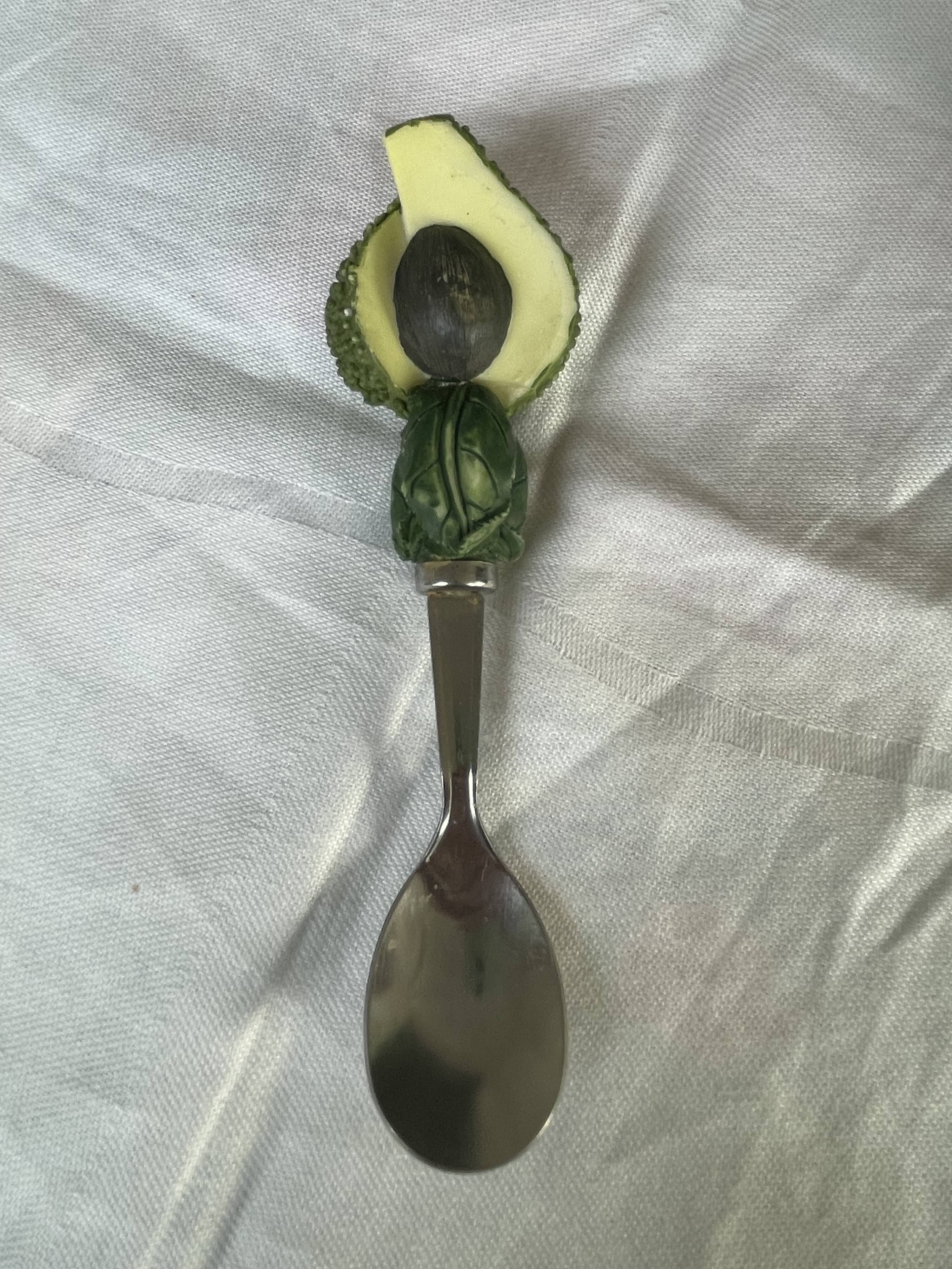 Barbotine-style avocado and 6 avocado spoons Vintage 80 Siléa