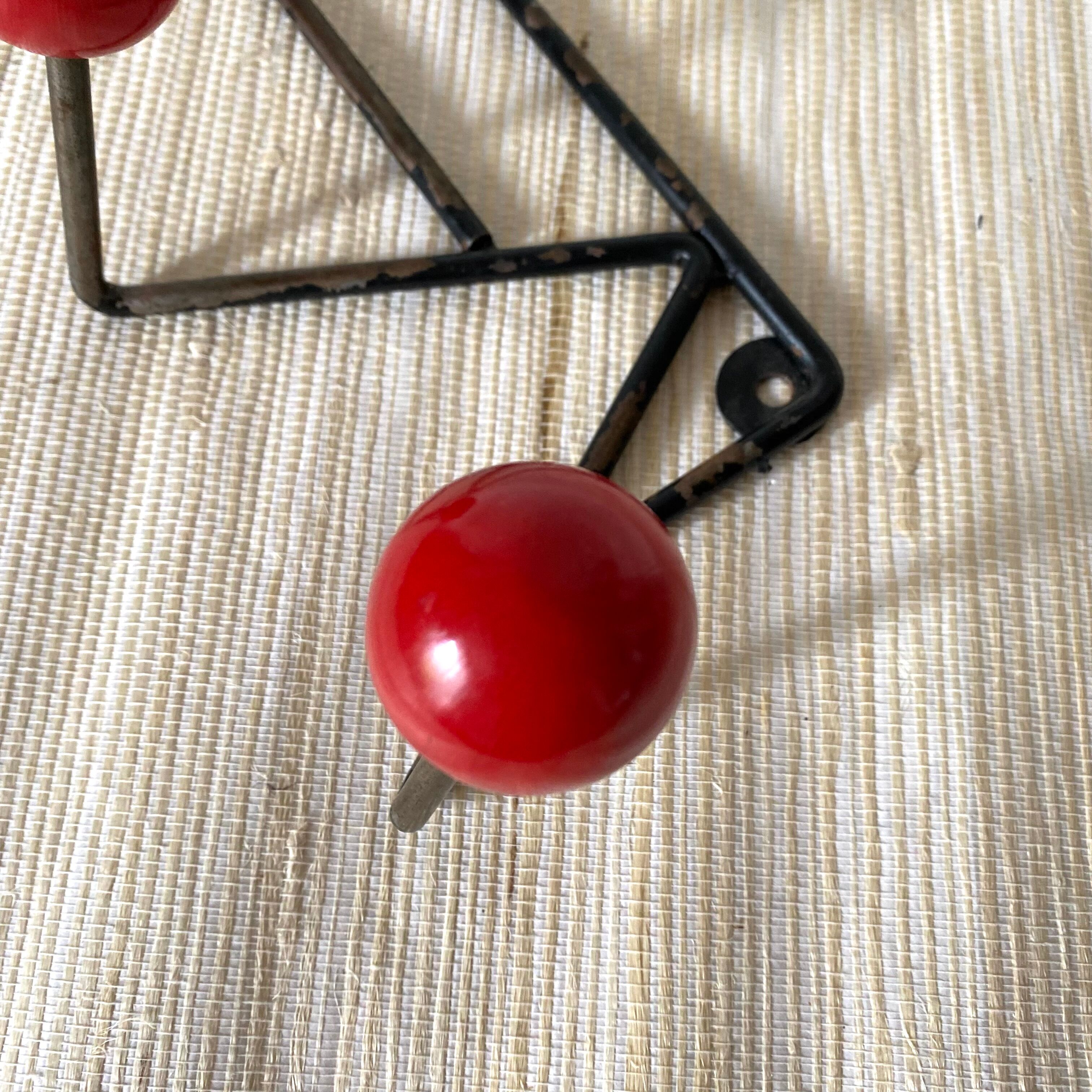 Coat rack metal and wood, 4 hooks, 50s