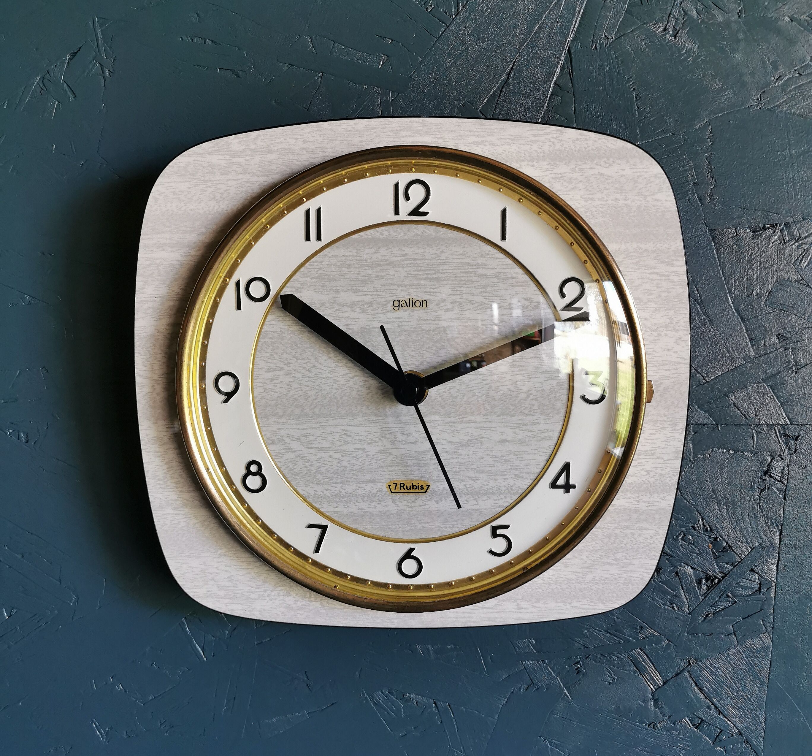 Vintage formica clock rectangular silent wall clock "Gray Galion"