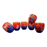 Set of 6 blown glass glasses with Effetre Murano murrine.