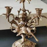 Pair of Antique 3-light candlesticks. Puttis/Cherubs. Bronze