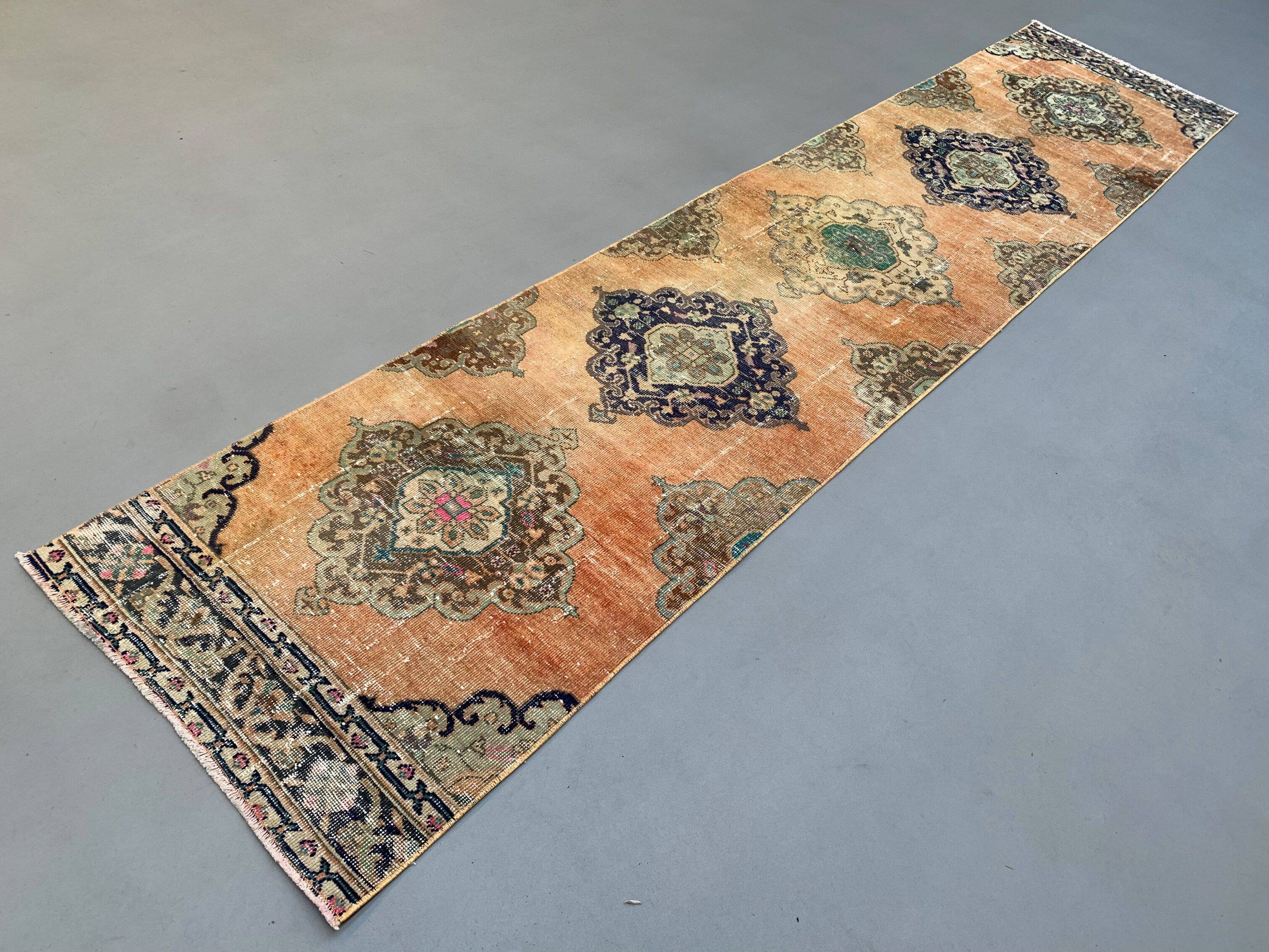 Distressed Turkish Runner 375x80 cm wool Vintage Tribal Rug