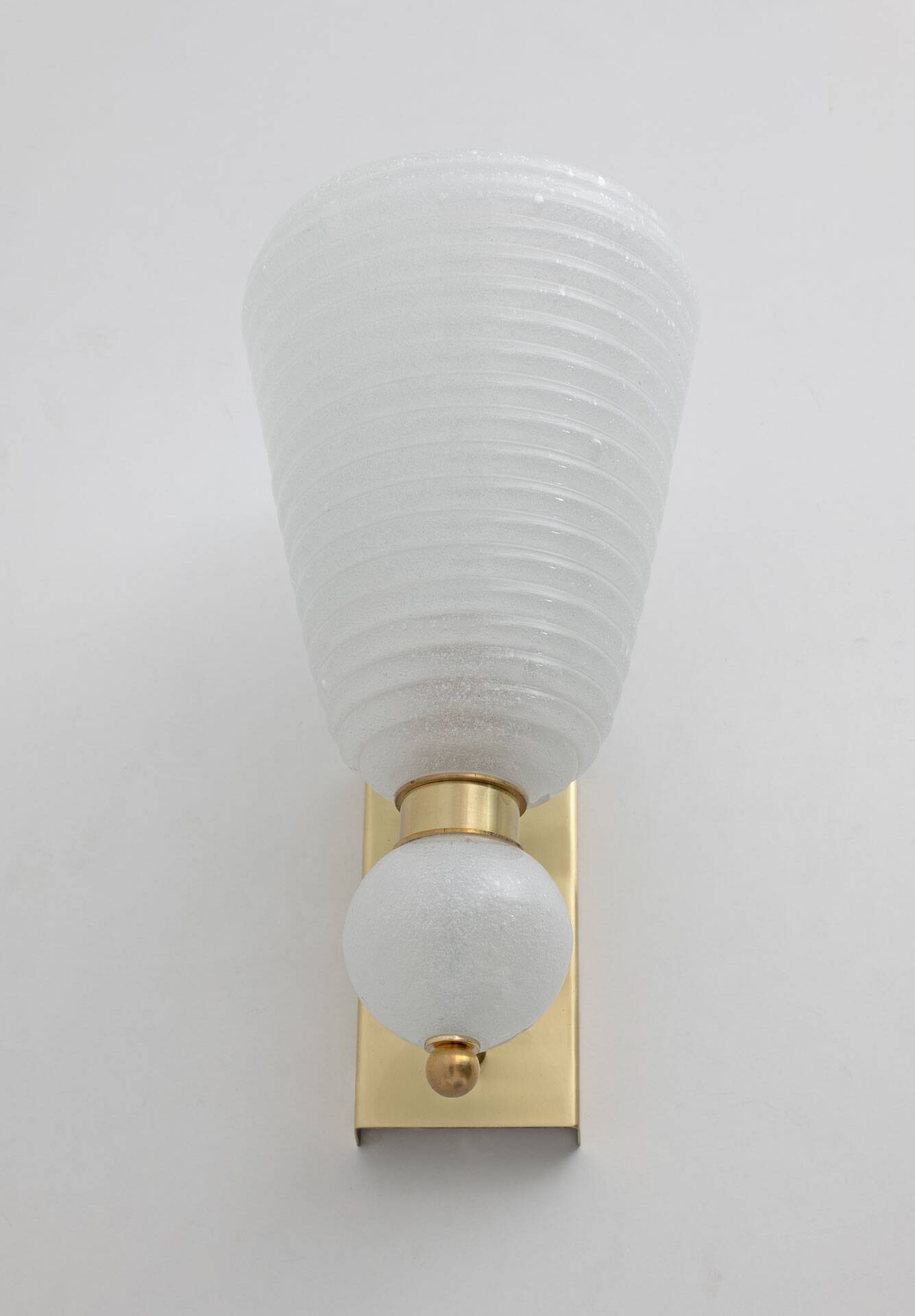 Pair of Mid-century Modern Brass and "Pulegoso" Murano Glass Sconces