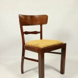 Chaise Art Déco des années 1940, chaise de cabinet Jacquard couleur or jaune tissu tapisserie d'ameublement géométrique Resto