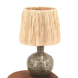 Guy Baudat stoneware ceramic ball lamp, raffia lampshade, 1970s