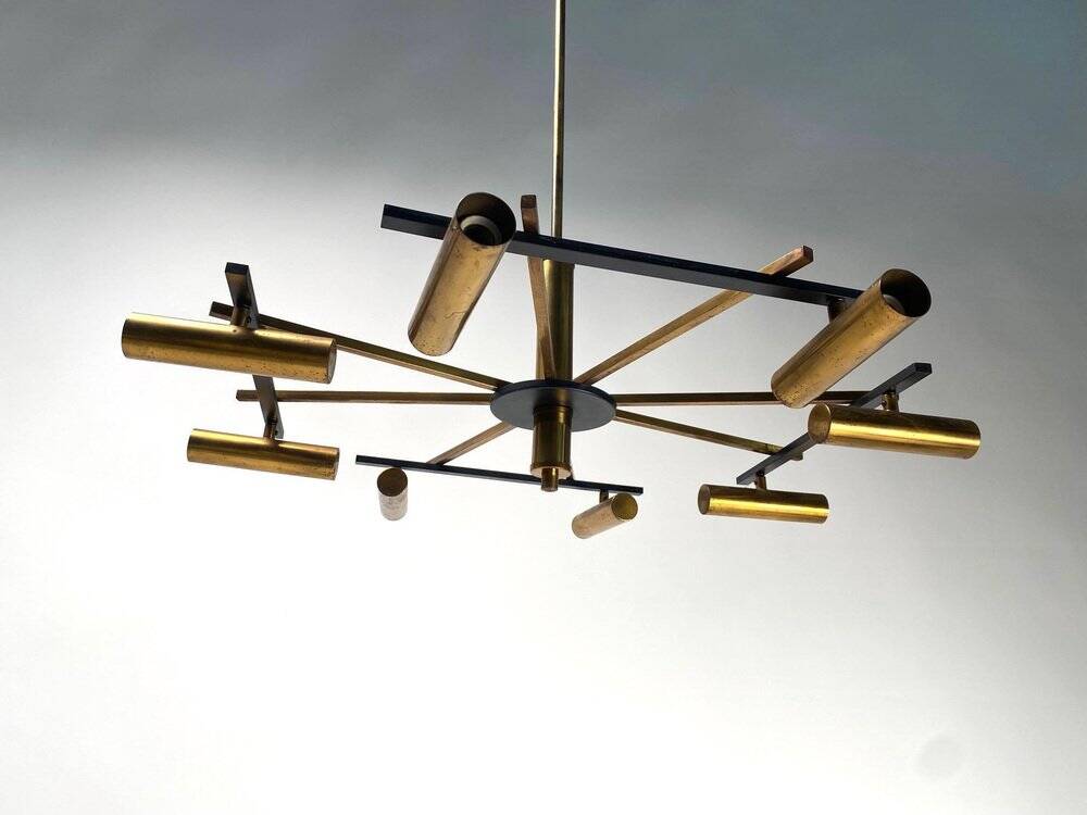 Mid-Century Ceiling Light in Brass & Metal from Stilnovo, Italy, 1950s