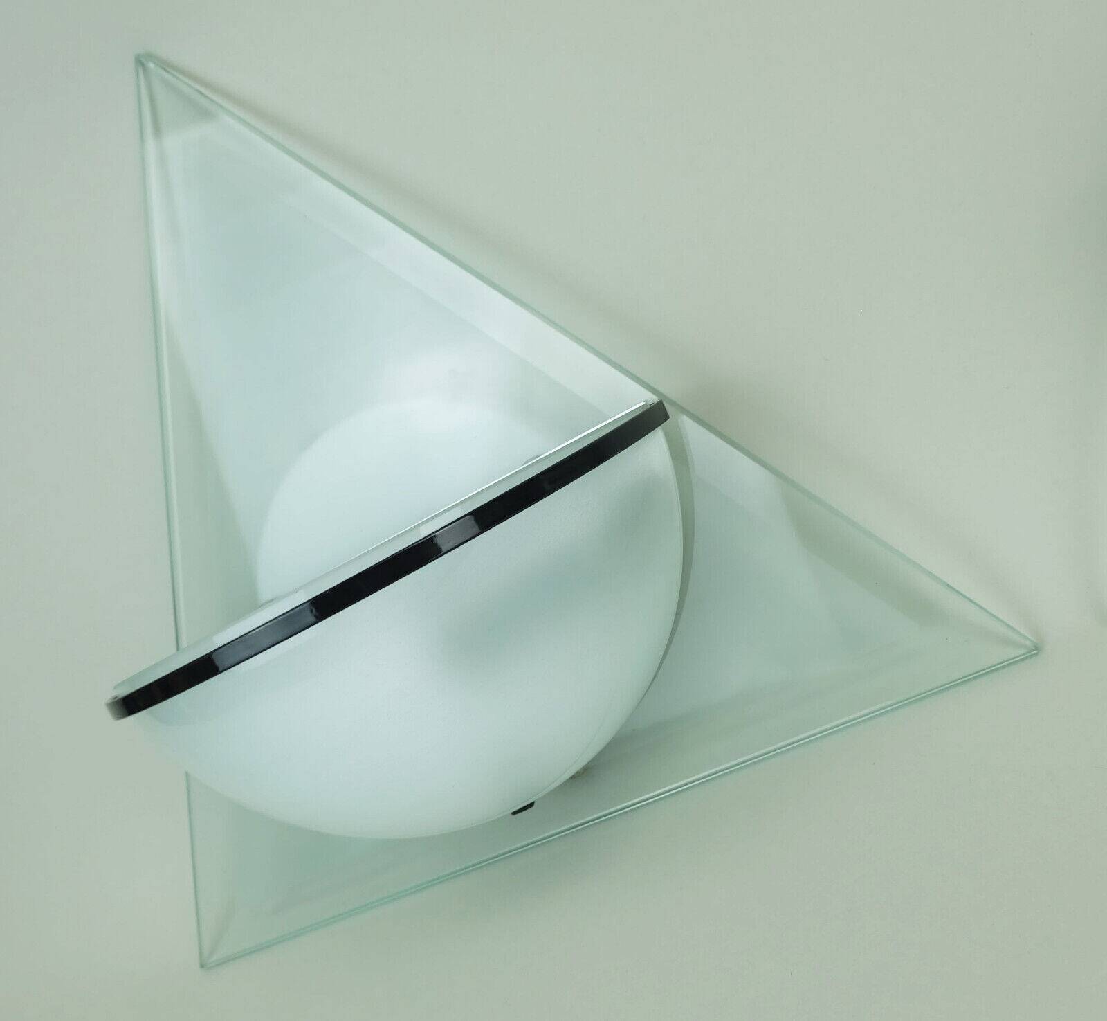 Pair of italian 1980s sconces wall lamps lamperti model illo etched glass and metal