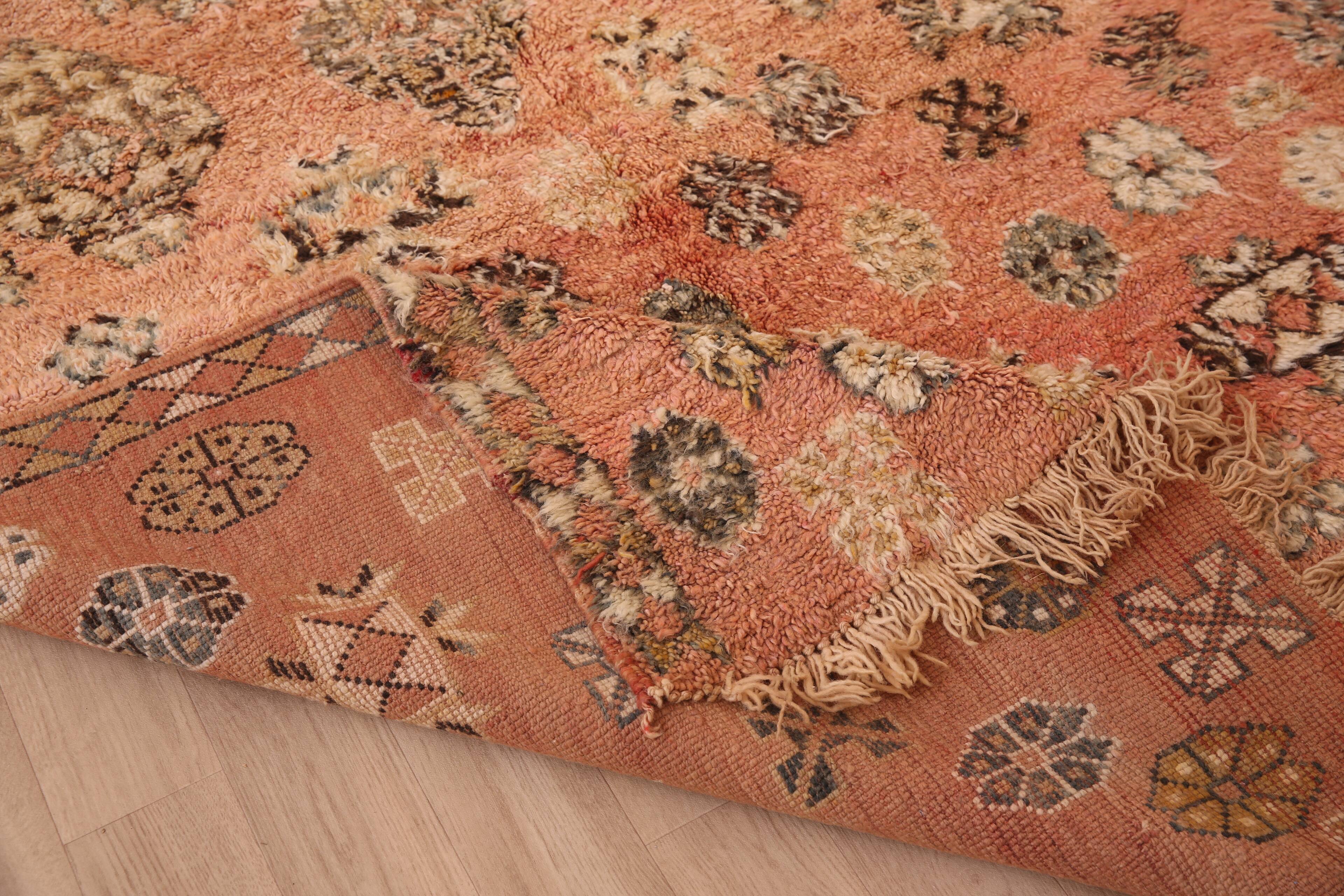 Peach Vintage Moroccan Rug 180 x 305 cm, Berber Wool Rug, Handmade Boho Rug