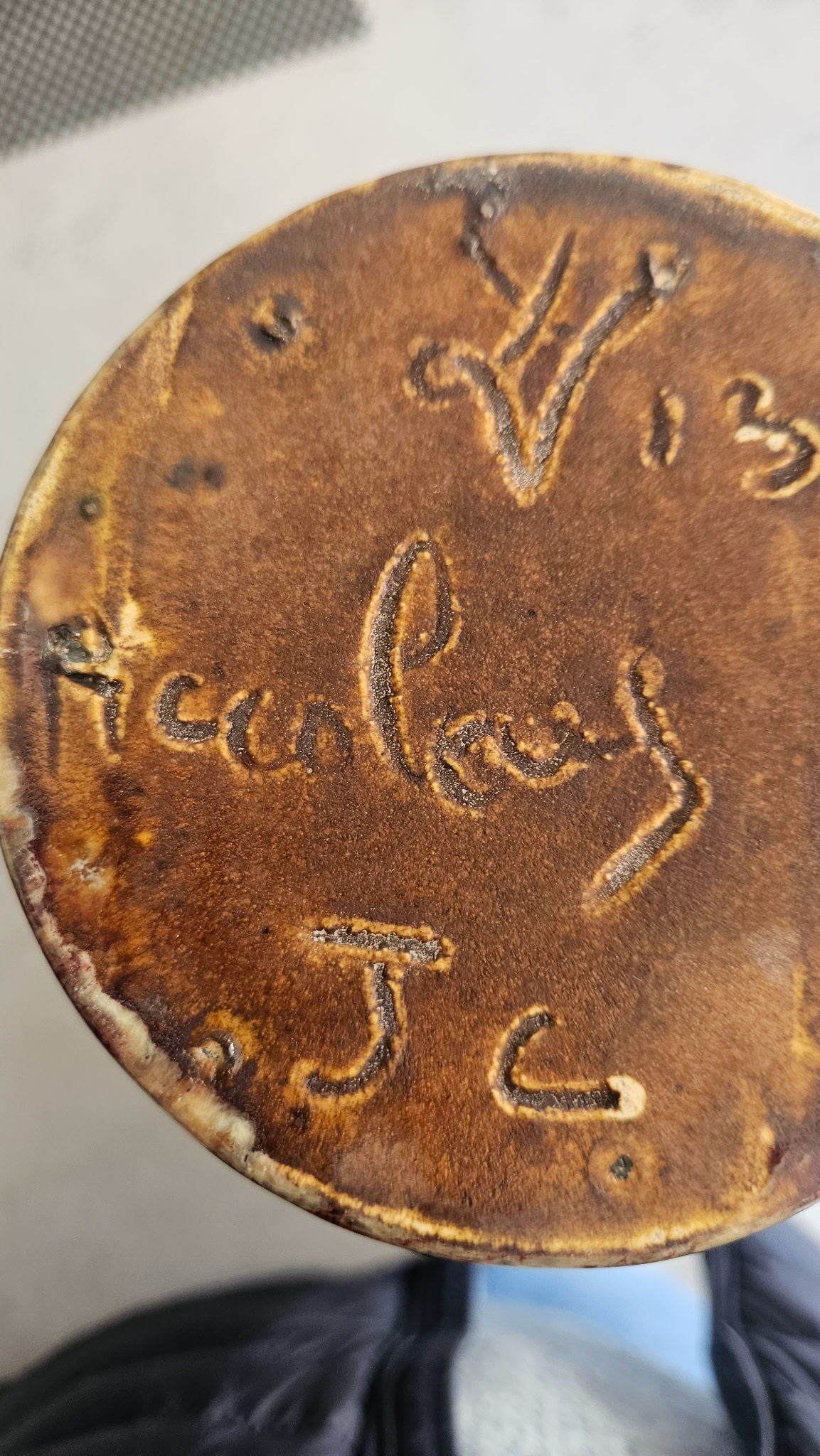 Vintage organic ceramic vase with a flamed glaze – Signed Accolay