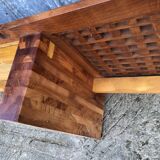 Vintage Yew Wood Bench with 3 Cushions