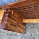 Vintage Yew Wood Bench with 3 Cushions