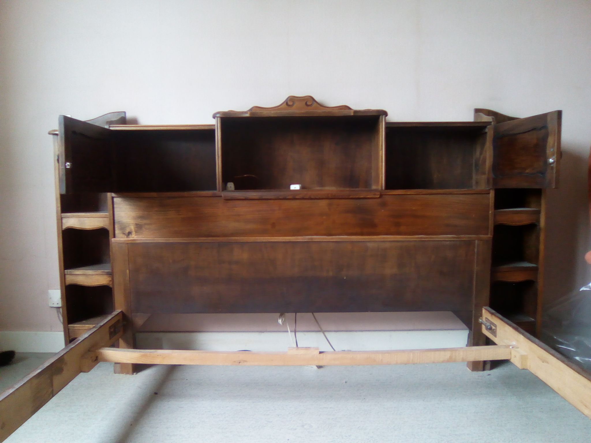 Louis XV style bed / regency in solid wood stained with cozy headboard.