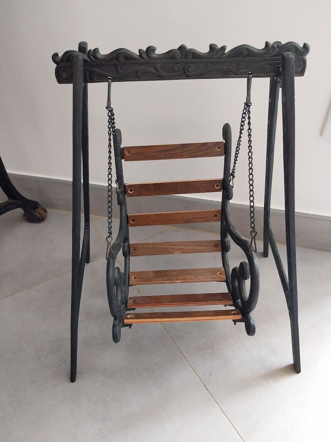Wooden swing desk and porcelain dolls