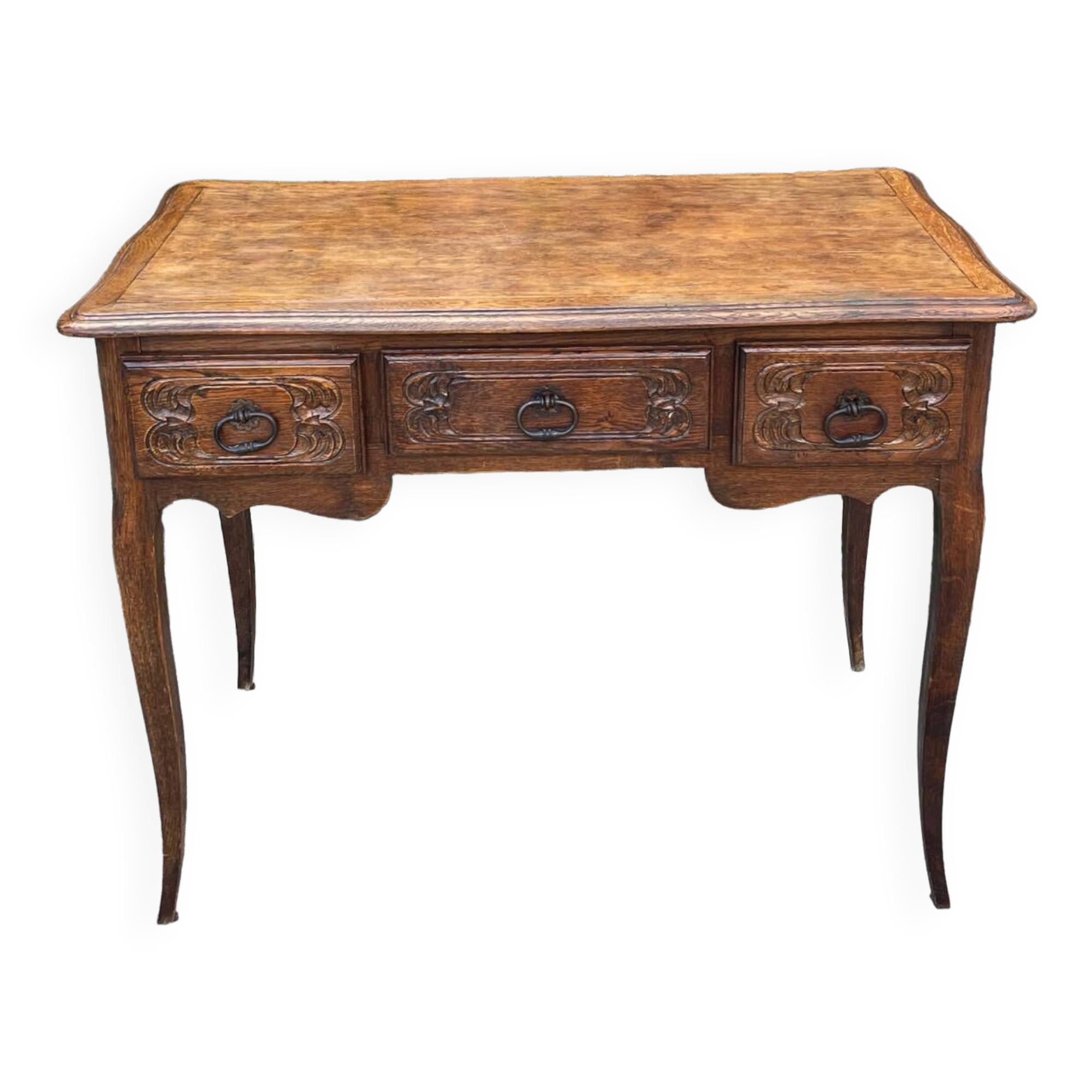 Louis XV style carved solid oak writing table, 19th century